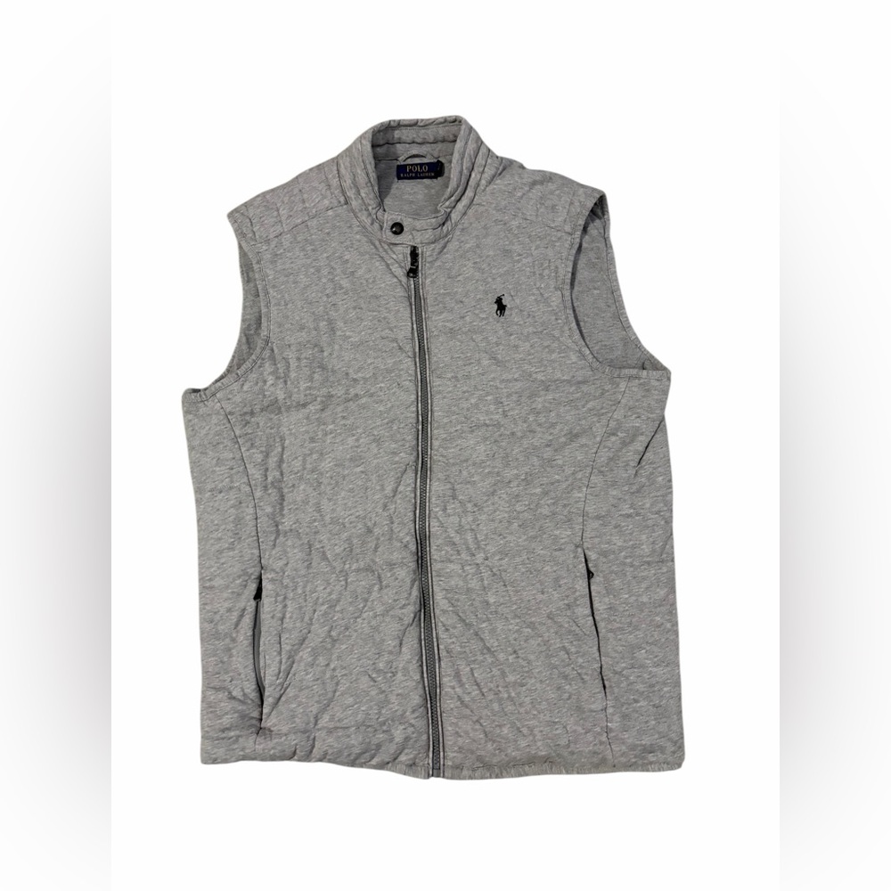 Polo Ralph Lauren Quilted Full Zip Vest Mens Large Mock Neck Zip Snap Gray